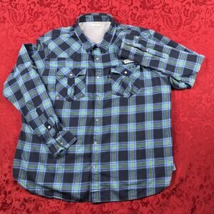 Columbia PFG Pearl Snap Vented Long Sleeve Flannel Shirt‎ Mens XXL Blue Plaid